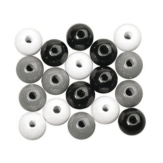 Perles en bois, polies, 14 mm ø<br />teinte noire-blanche