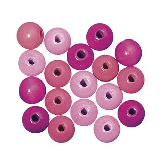 Perles en bois, polies, 14 mm ø teinte rose fonce