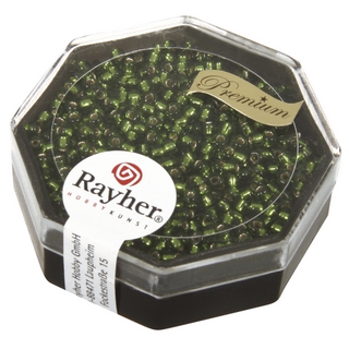 Premium-rocailles, 2,2 mm ø garniture d'argent olive, boîte 12 g